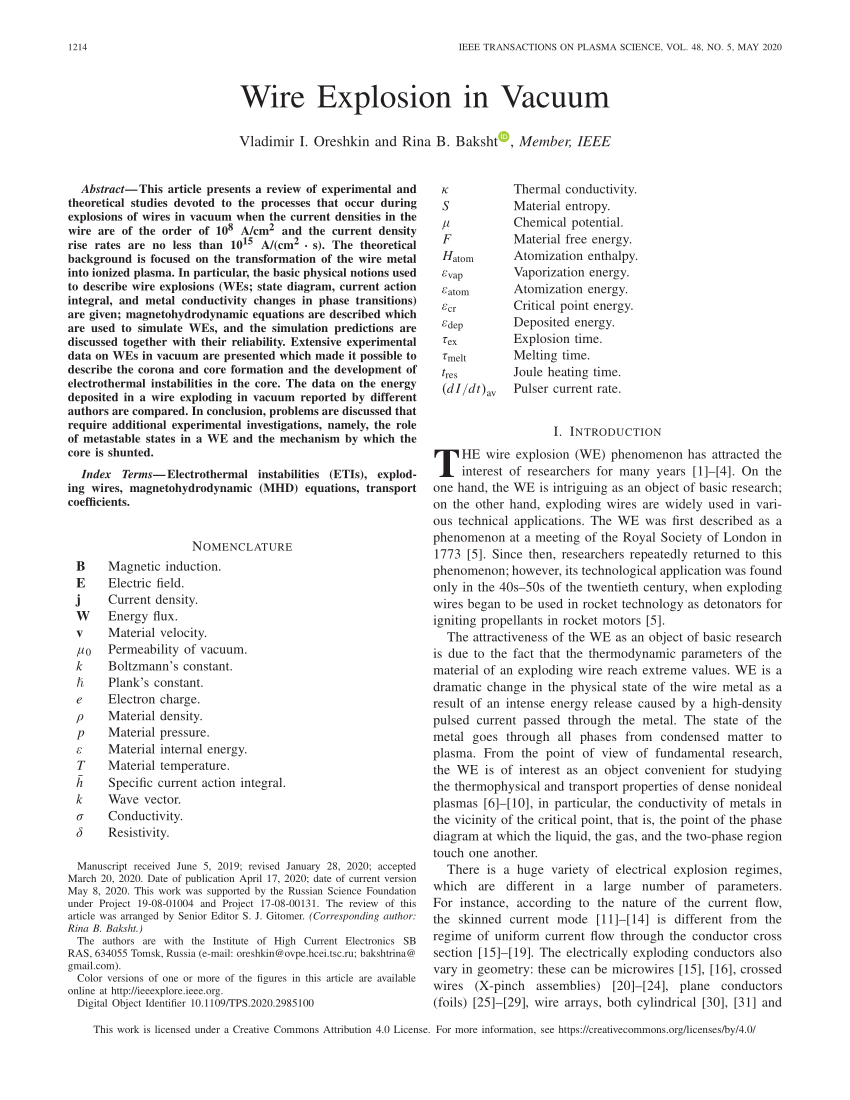 Pdf Wire Explosion In Vacuum