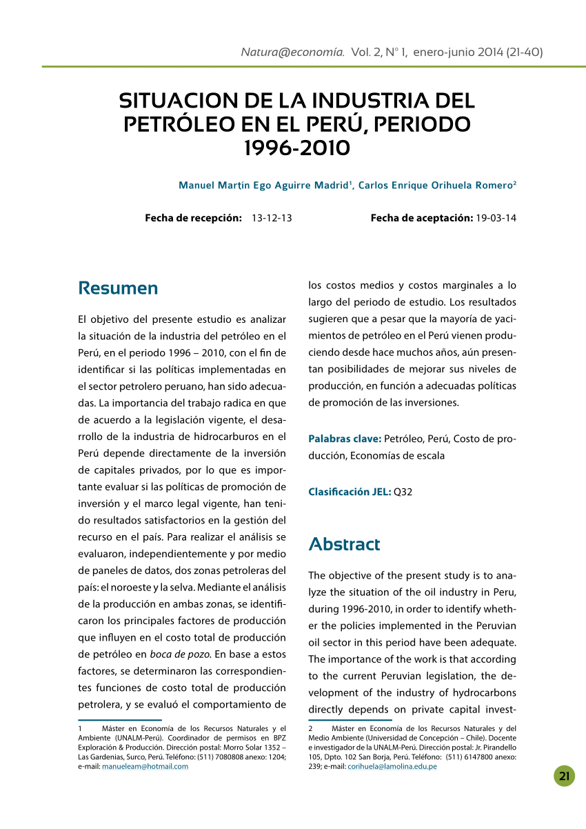 PDF) Situación de la industria del petróleo en el Perú, periodo 1996-2010