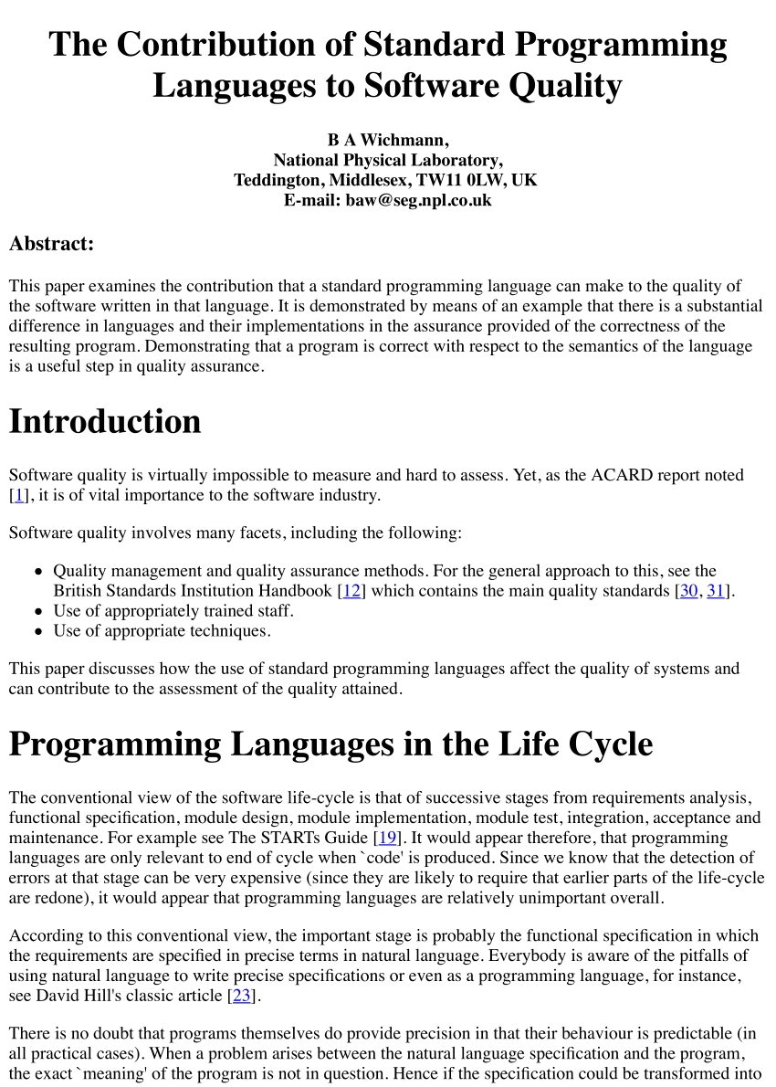 PDF) Contribution of standard programming languages to software