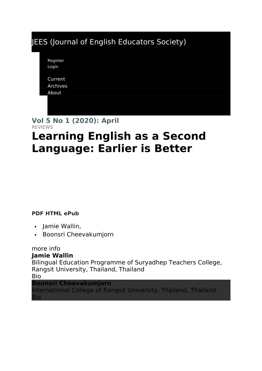Pdf Learning English As A Second Language Earlier Is Better