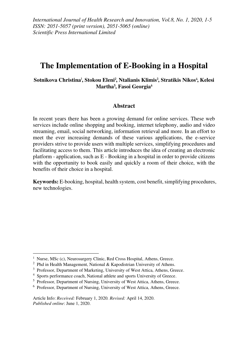(PDF) The Implementation of E-Booking in a Hospital