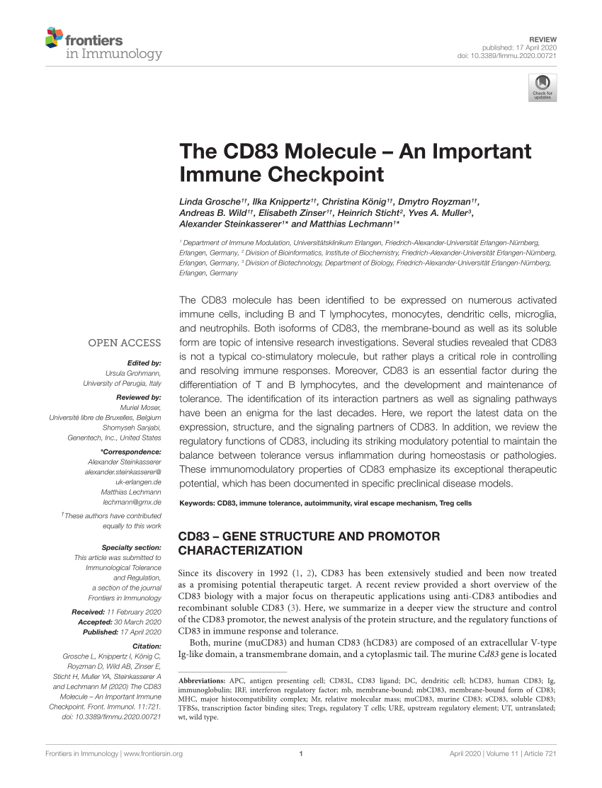 PDF) The CD83 Molecule – An Important Immune Checkpoint