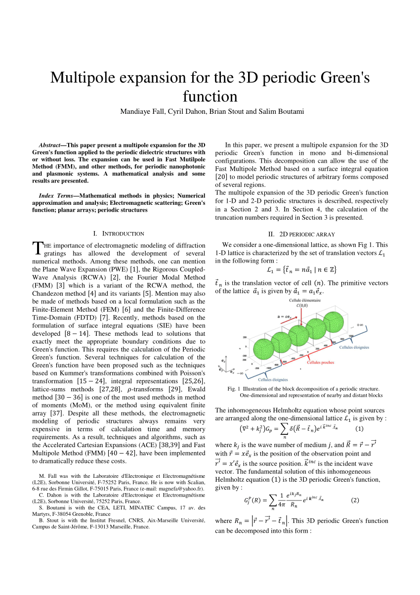 Pdf Multipole Expansion For The 3d Periodic Green S Function