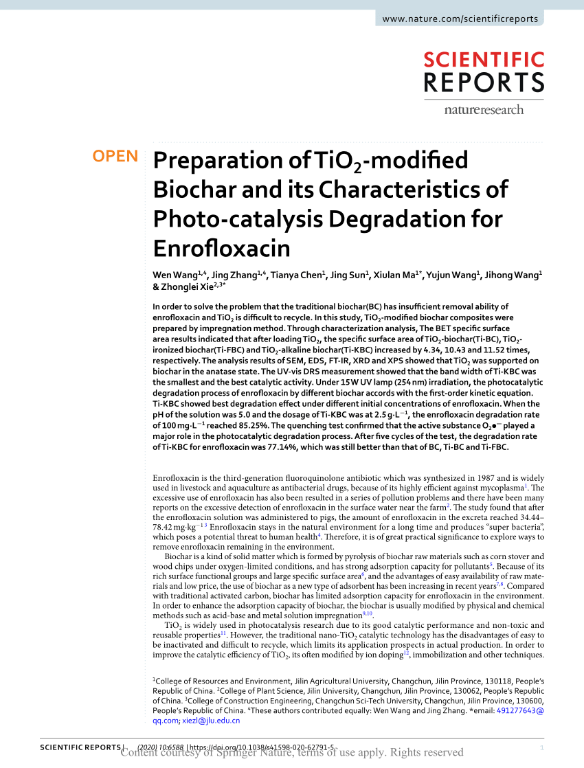 (PDF) Preparation of TiO2-modified Biochar and its Characteristics 