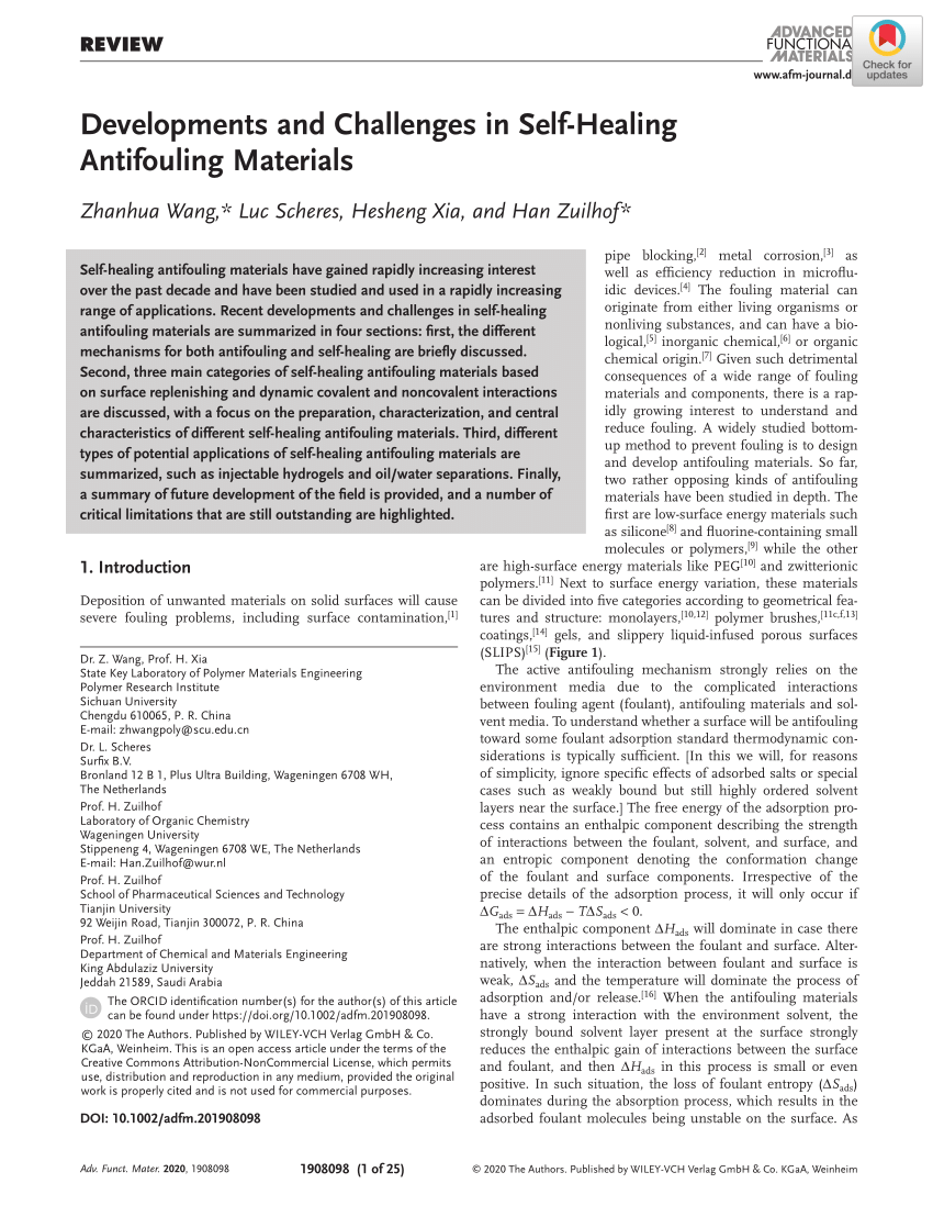 PDF) Developments and Challenges in Self‐Healing Antifouling Materials