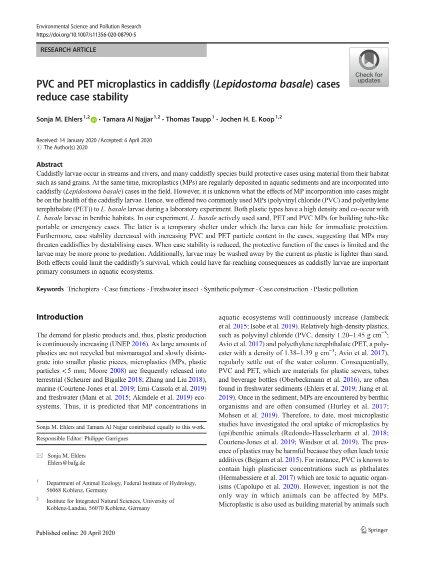 Pdf Pvc And Pet Microplastics In Caddisfly Lepidostoma Basale Cases Reduce Case Stability