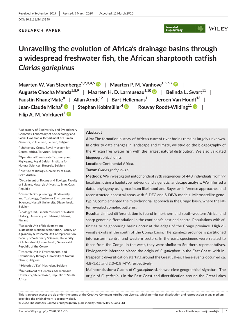 Pdf Unravelling The Evolution Of Africa S Drainage Basins Through A Widespread Freshwater Fish The African Sharptooth Catfish Clarias Gariepinus