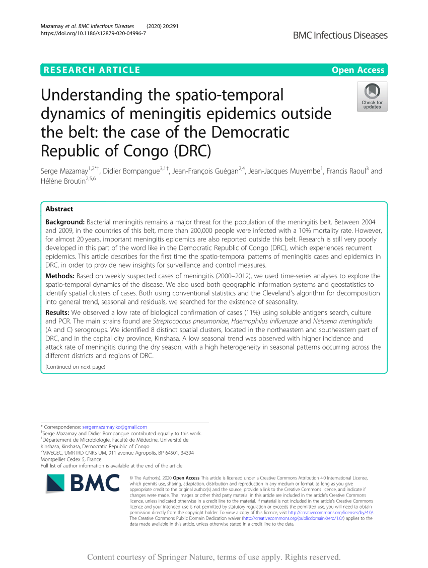 (PDF) Understanding the spatio-temporal dynamics of meningitis epidemics  outside the belt: The case of the Democratic Republic of Congo (DRC)