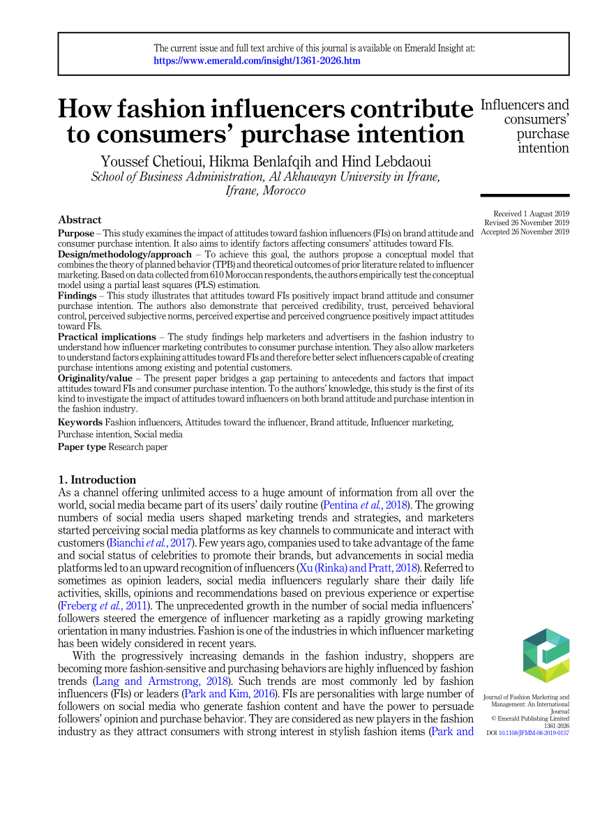 Pdf How Fashion Influencers Contribute To Consumers Purchase Intention