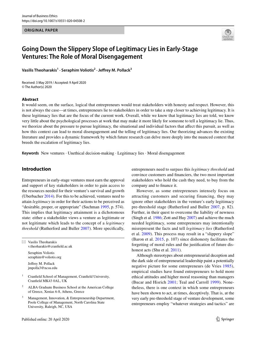 PDF) Going Down the Slippery Slope of Legitimacy Lies in Early 