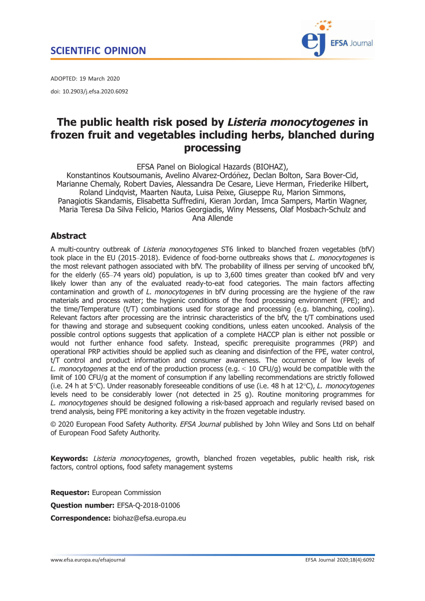 PDF) The public health risk posed by Listeria monocytogenes in ...