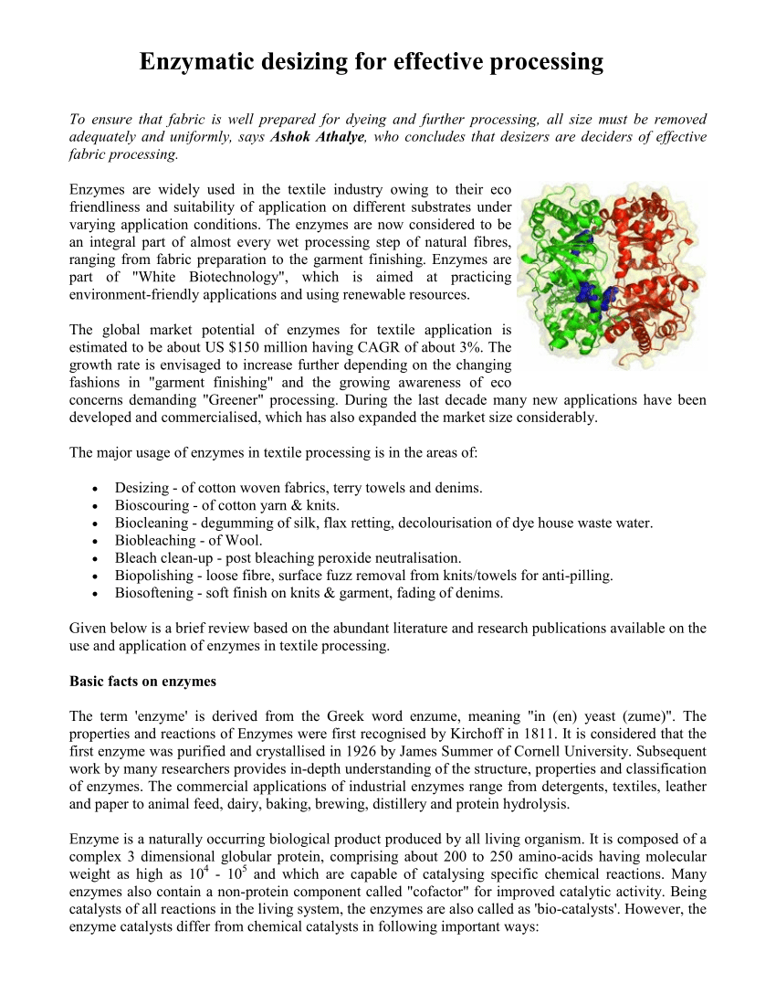 Pdf Enzymatic Desizing For Effective Processing