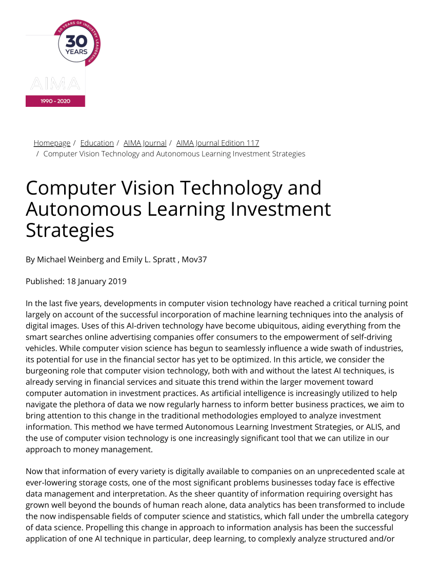 Pdf Computer Vision Technology And Autonomous Learning Investment Strategies