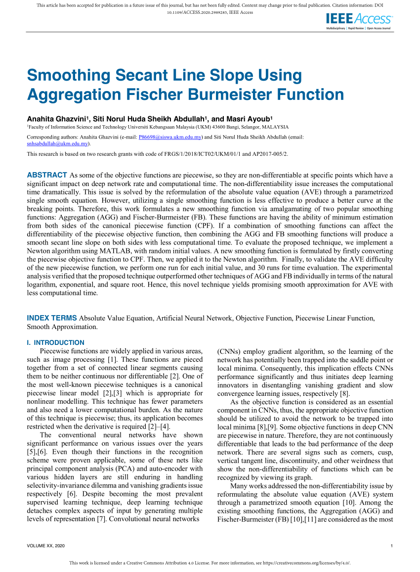 Pdf Smoothing Secant Line Slope Using Aggregation Fischer Burmeister Function