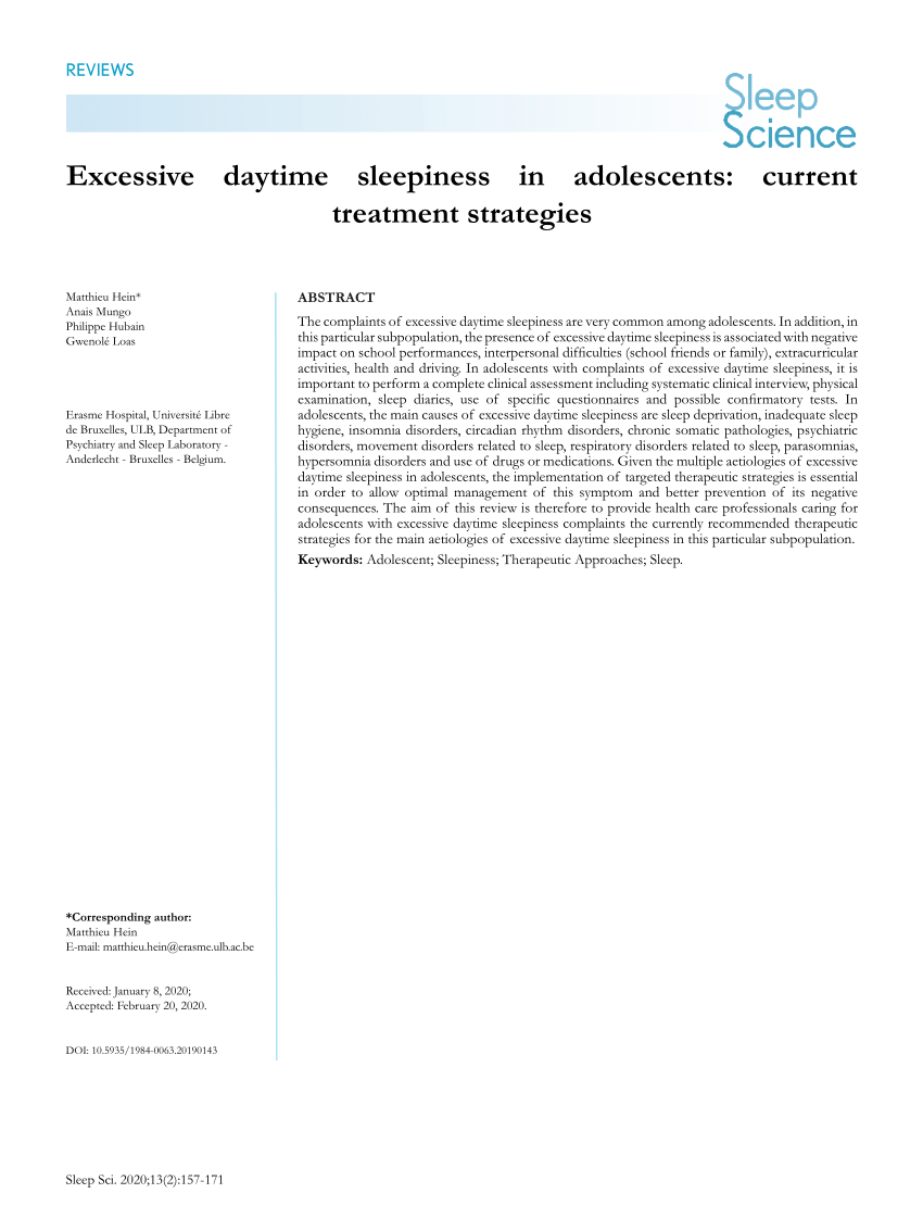 PDF Excessive daytime sleepiness in adolescents Current