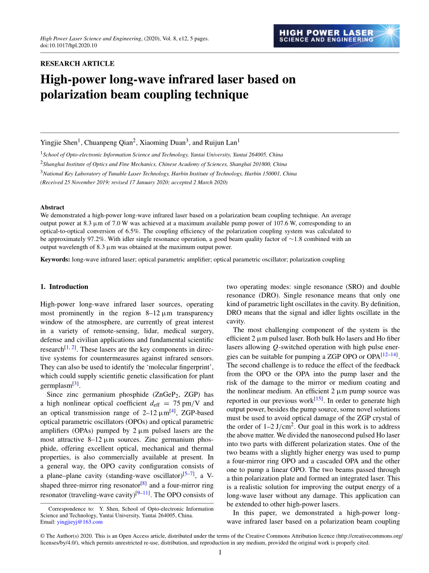 PDF) High-power long-wave infrared laser based on