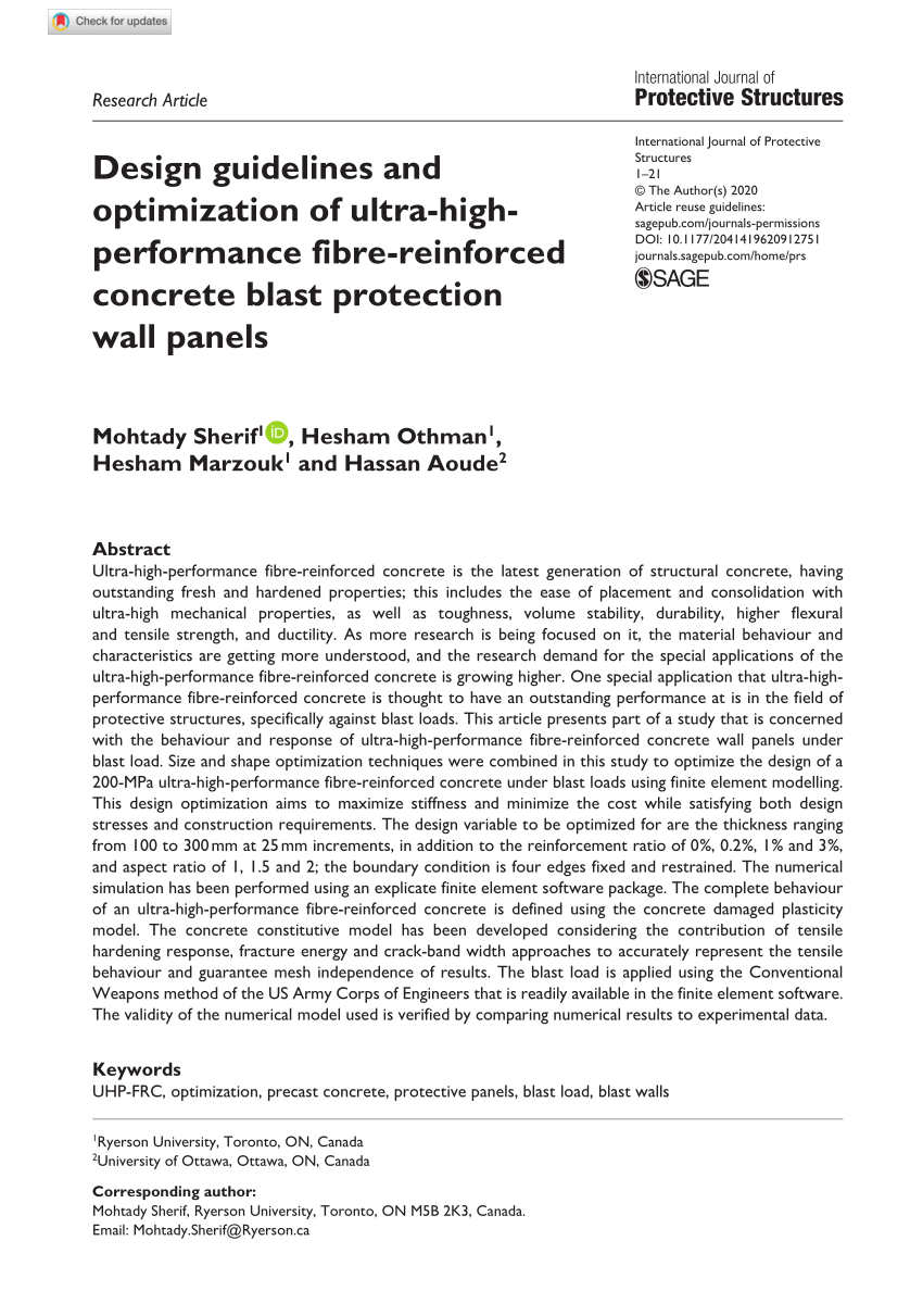 Pdf Design Guidelines And Optimization Of Ultra High Performance Fibre Reinforced Concrete Blast Protection Wall Panels