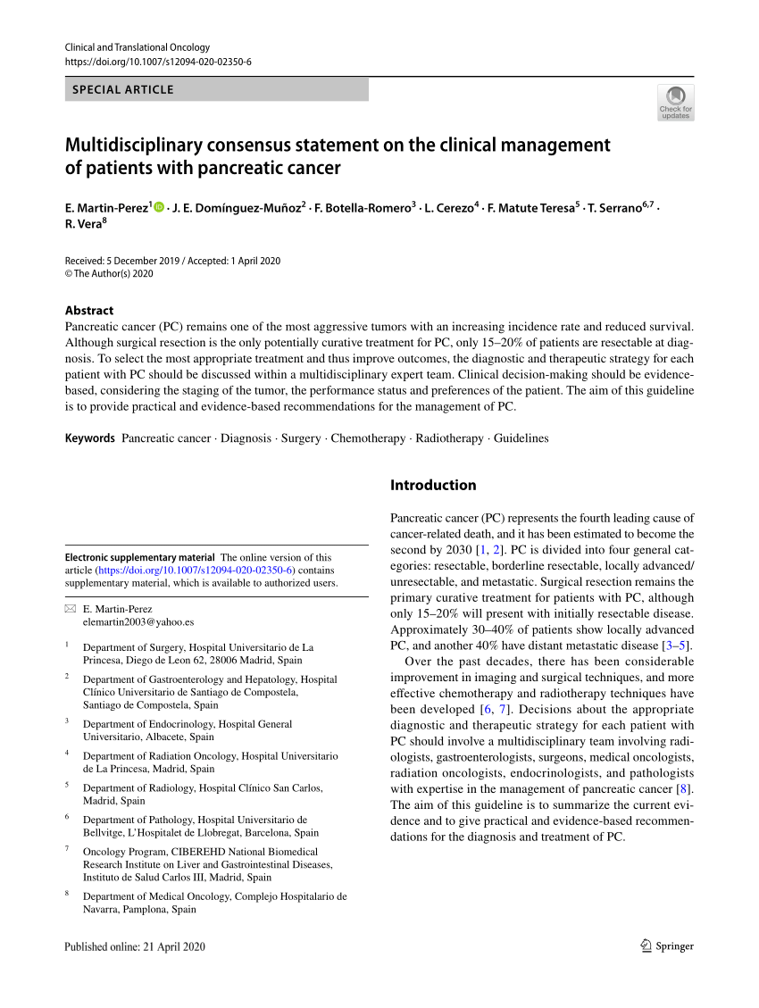 Pdf Multidisciplinary Consensus Statement On The Clinical Management Of Patients With 7852