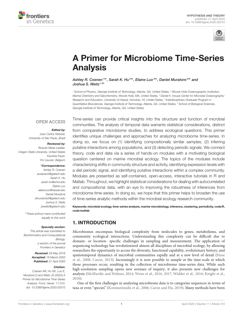 PDF) A Primer for Microbiome Time-Series Analysis