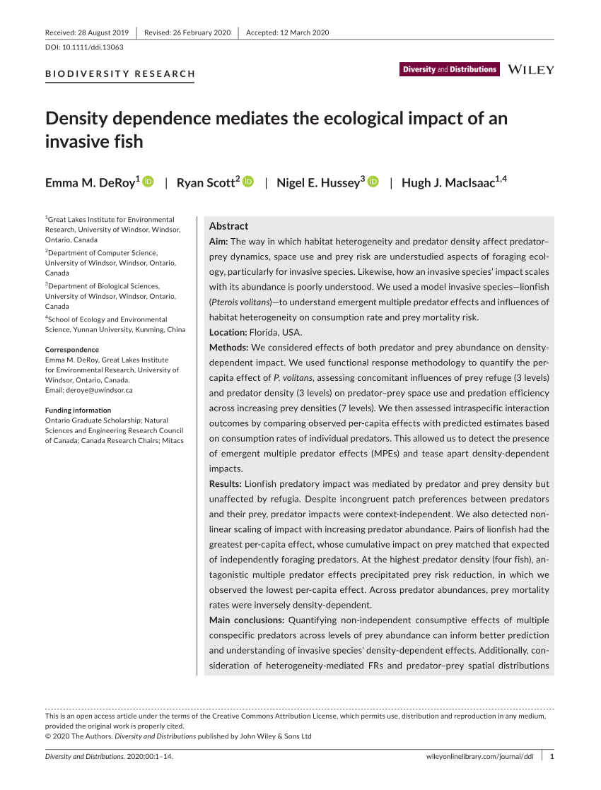 (PDF) Density dependence mediates the ecological impact of an invasive fish