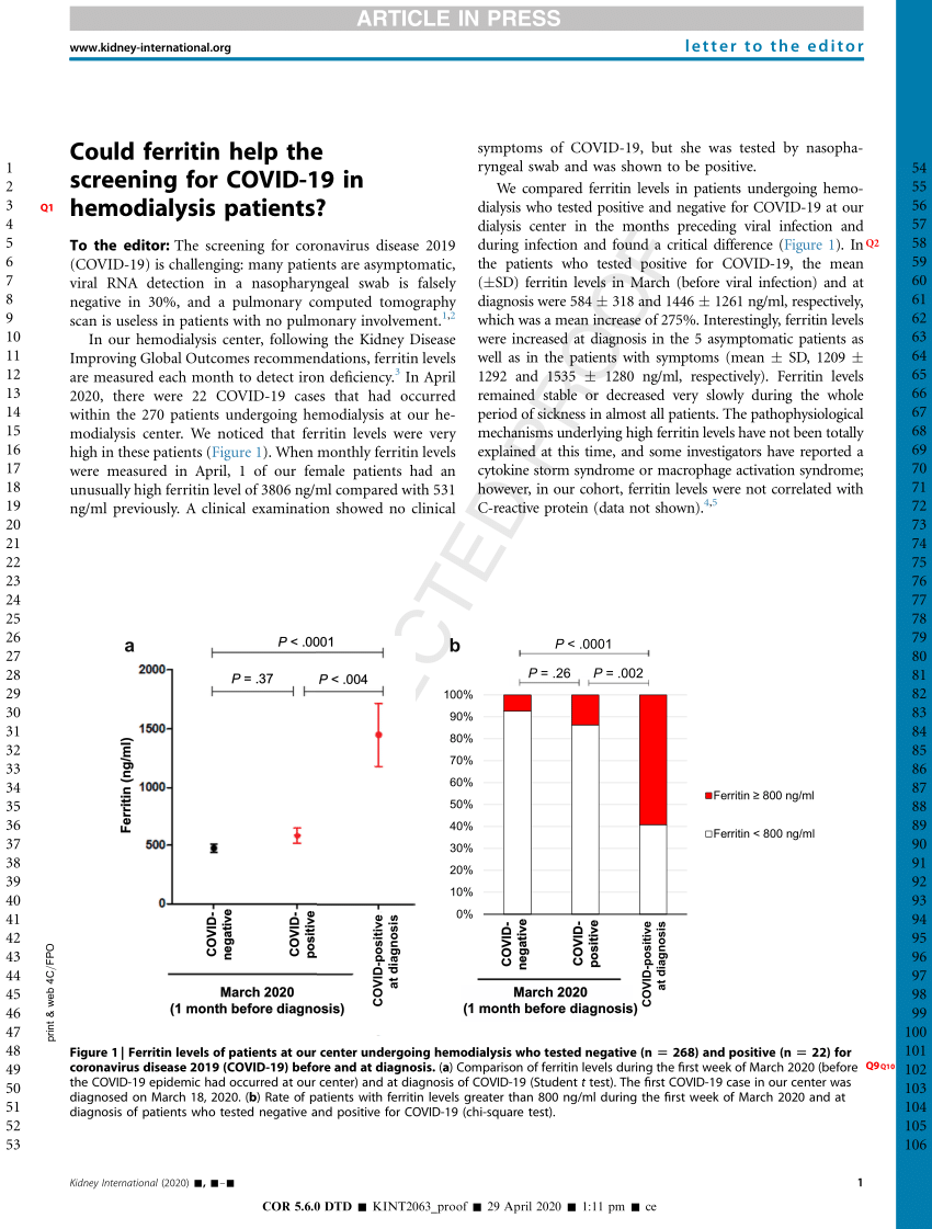 Pdf Could Ferritin Help The Screening For Covid 19 In Hemodialysis Patients