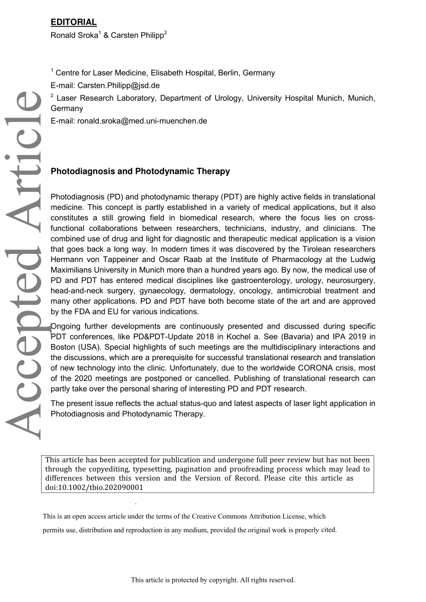 Pdf Photodiagnosis And Photodynamic Therapy