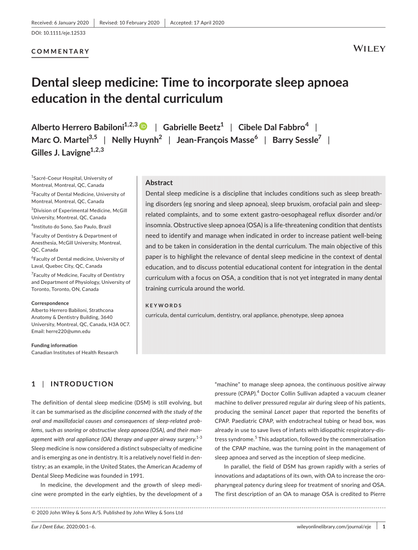 (PDF) Dental Sleep Medicine Time to incorporate sleep apnea education