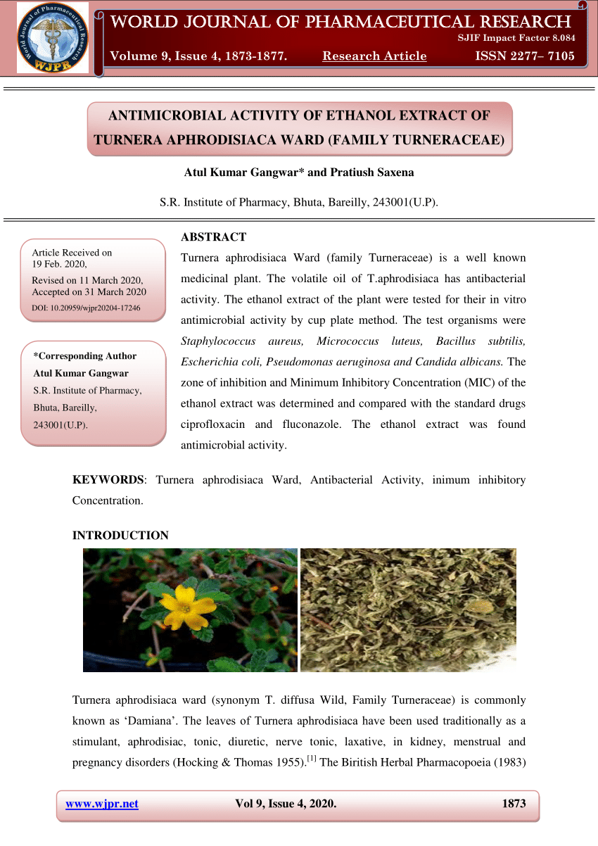 PDF ANTIMICROBIAL ACTIVITY OF ETHANOL EXTRACT OF TURNERA