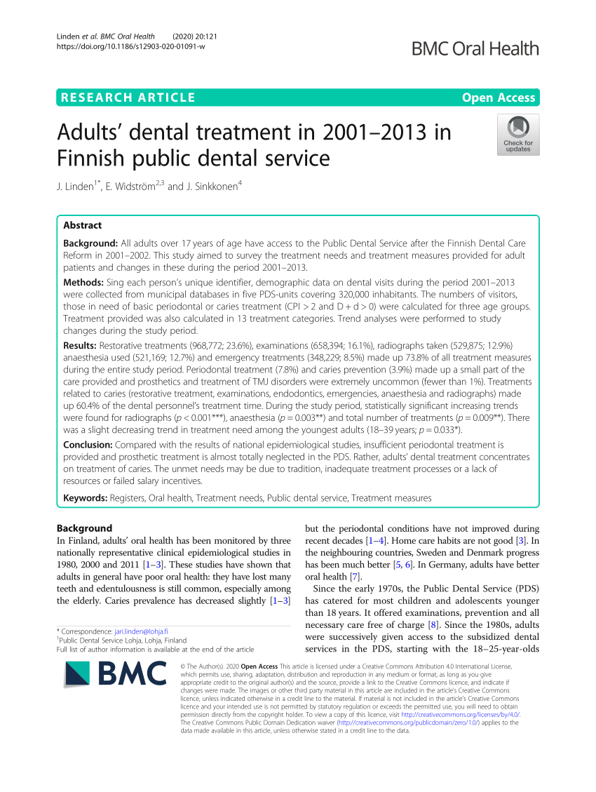 overvåge fjendtlighed Jordbær PDF) Adults' dental treatment in 2001-2013 in Finnish public dental service