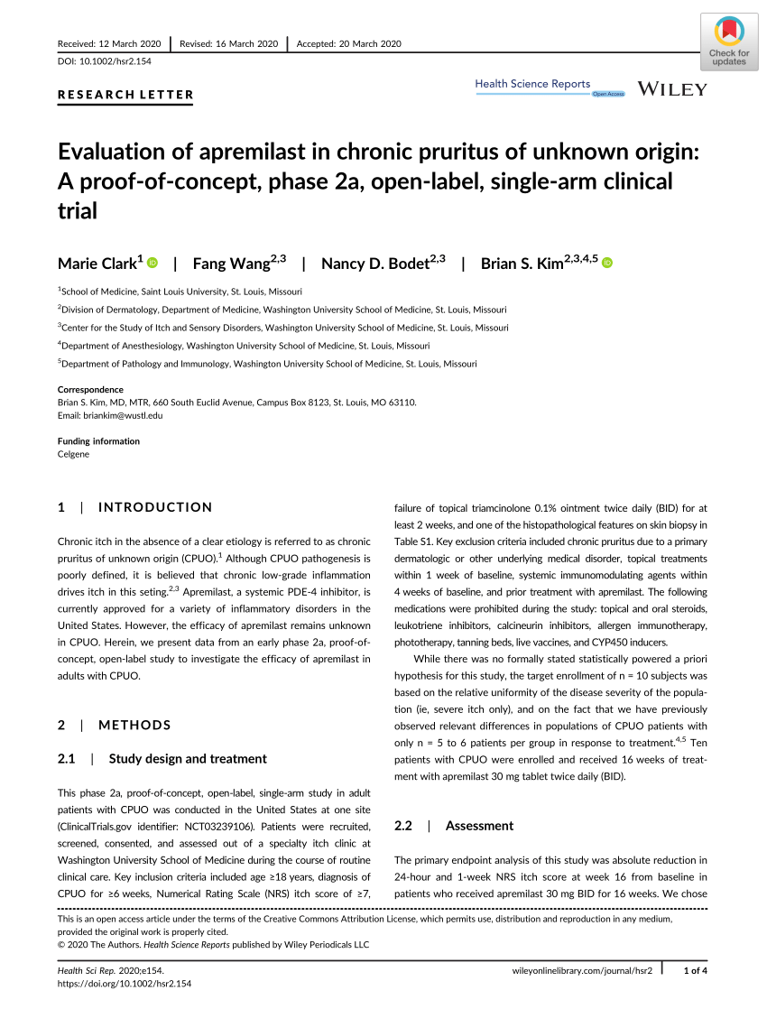 Pdf Evaluation Of Apremilast In Chronic Pruritus Of Unknown Origin A