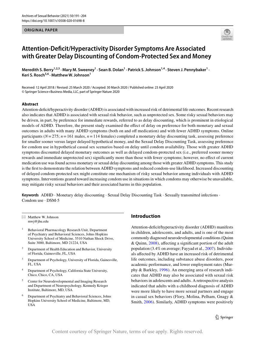 Attention Deficithyperactivity Disorder Symptoms Are Associated With Greater Delay Discounting 2564