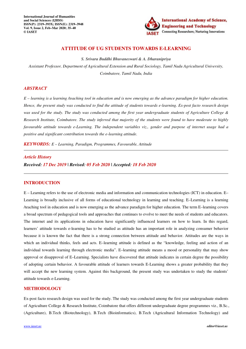 research paper on attitude of students towards e learning