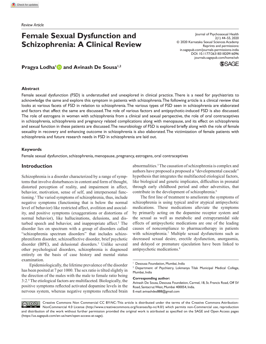 PDF Female Sexual Dysfunction and Schizophrenia A Clinical Review