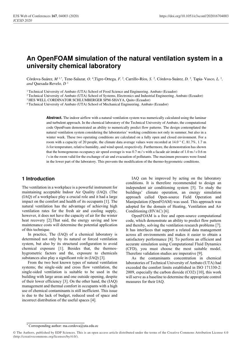 Pdf An Openfoam Simulation Of The Natural Ventilation System In A University Chemical Laboratory