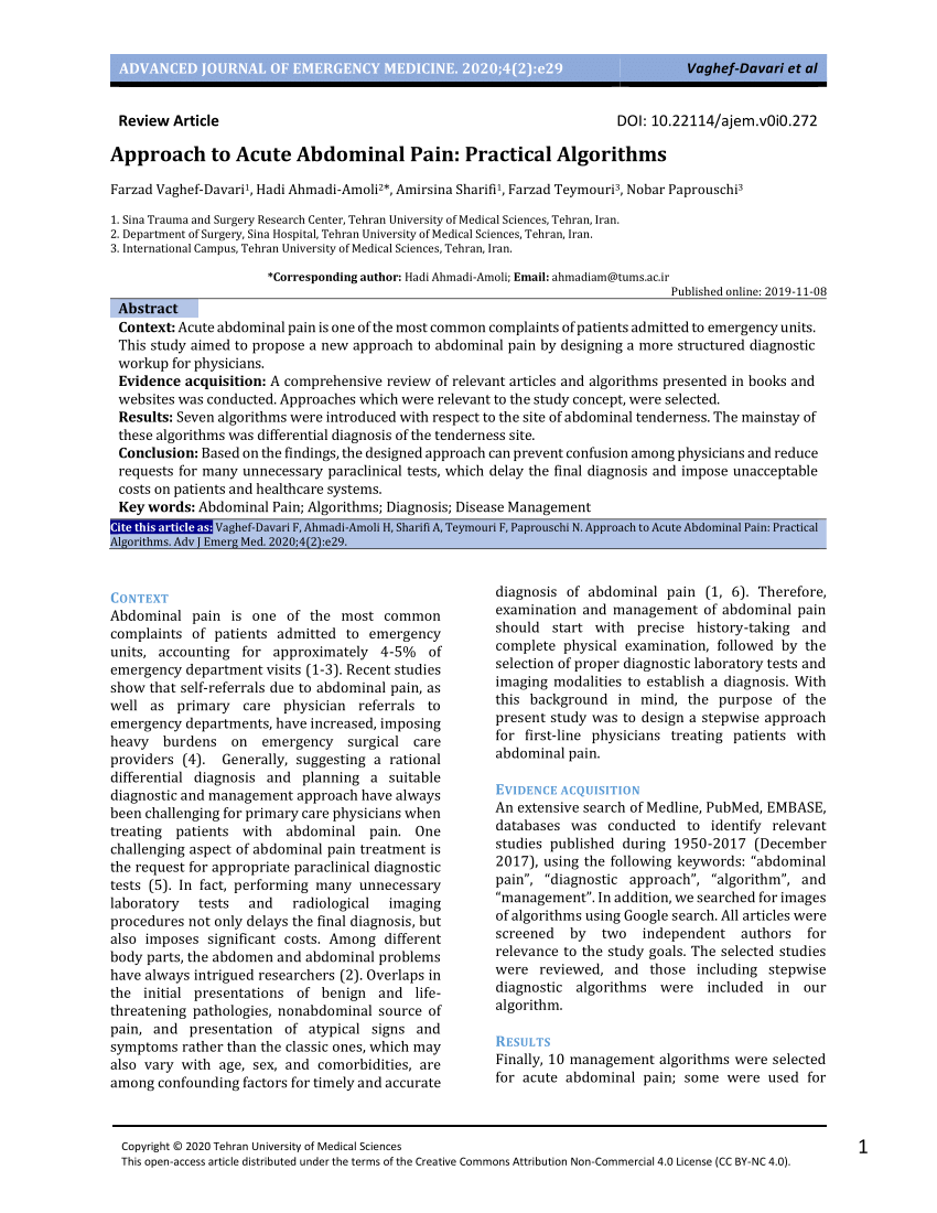 PDF) Approach to Acute Abdominal Pain: Practical Algorithms