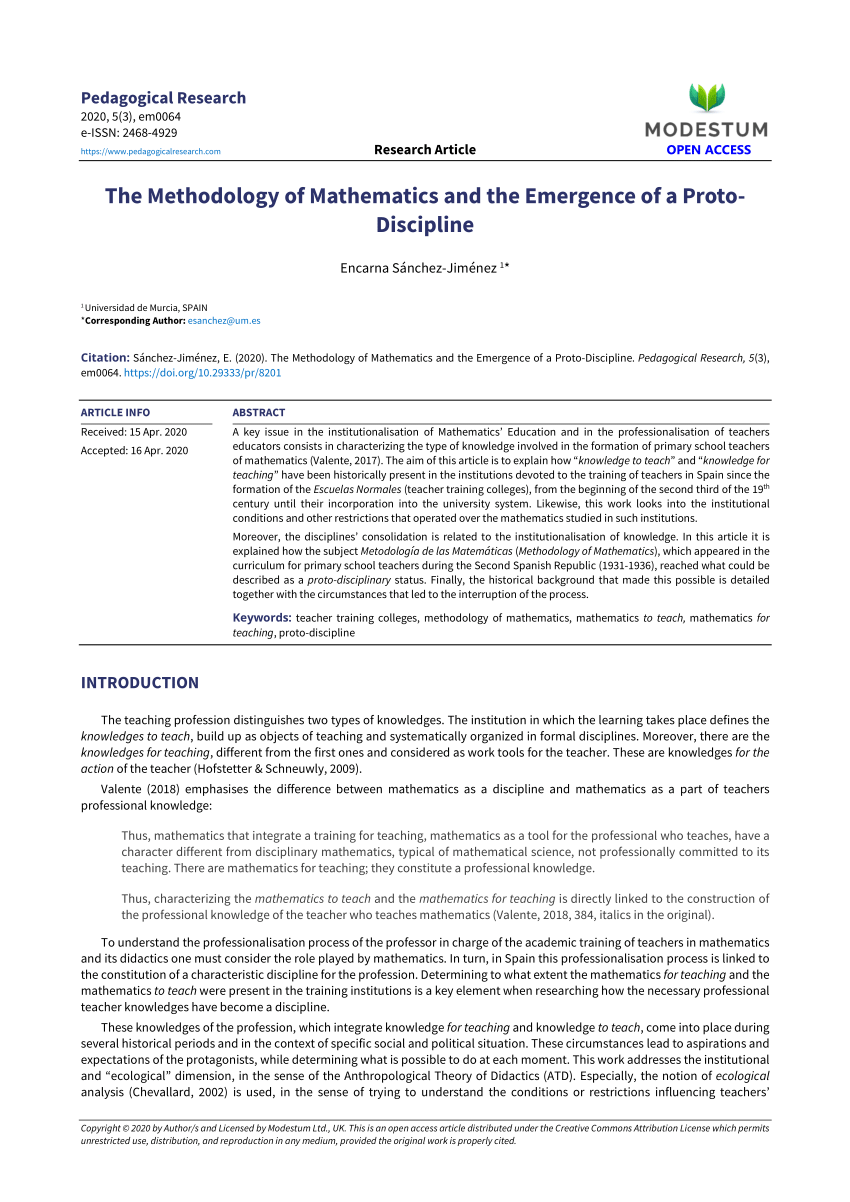 Pdf The Methodology Of Mathematics And The Emergence Of A Proto Discipline