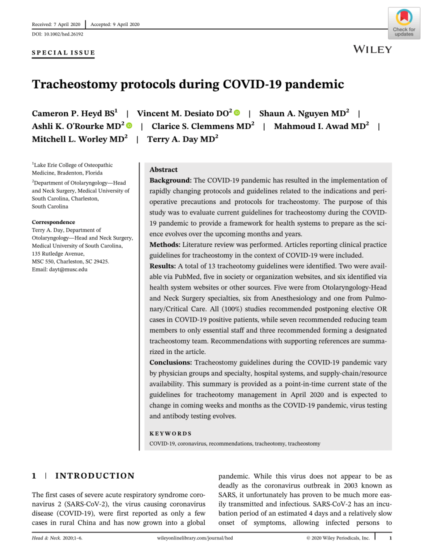 Pdf Tracheostomy Protocols During Covid 19 Pandemic