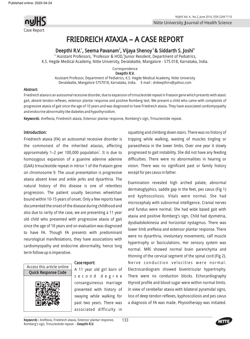 Pdf Friedreich Ataxia A Case Report