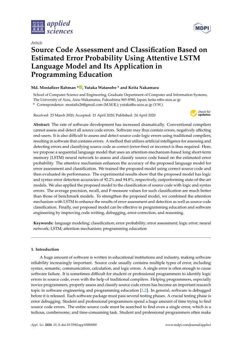 Pdf Source Code Assessment And Classification Based On Estimated Error Probability Using Attentive Lstm Language Model And Its Application In Programming Education