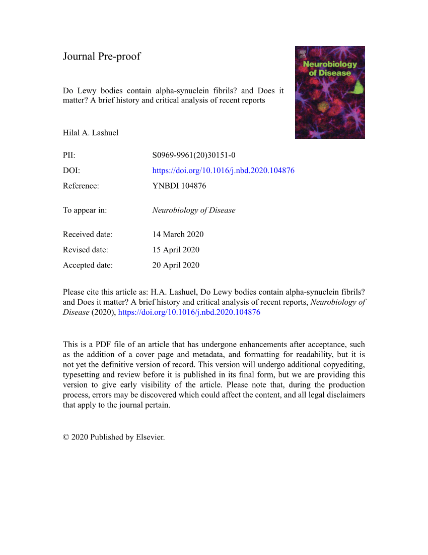 Pdf Do Lewy Bodies Contain Alpha Synuclein Fibrils And Does It Matter A Brief History And Critical Analysis Of Recent Reports