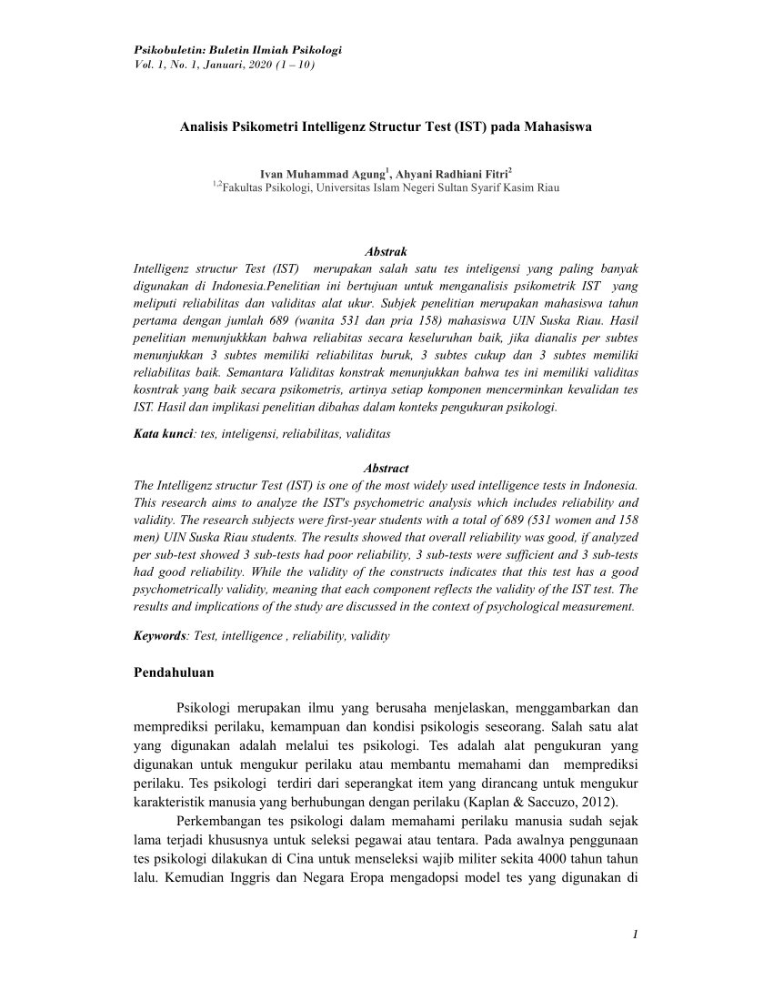 PDF Analisis Psikometri Intelligenz Structur Test IST pada