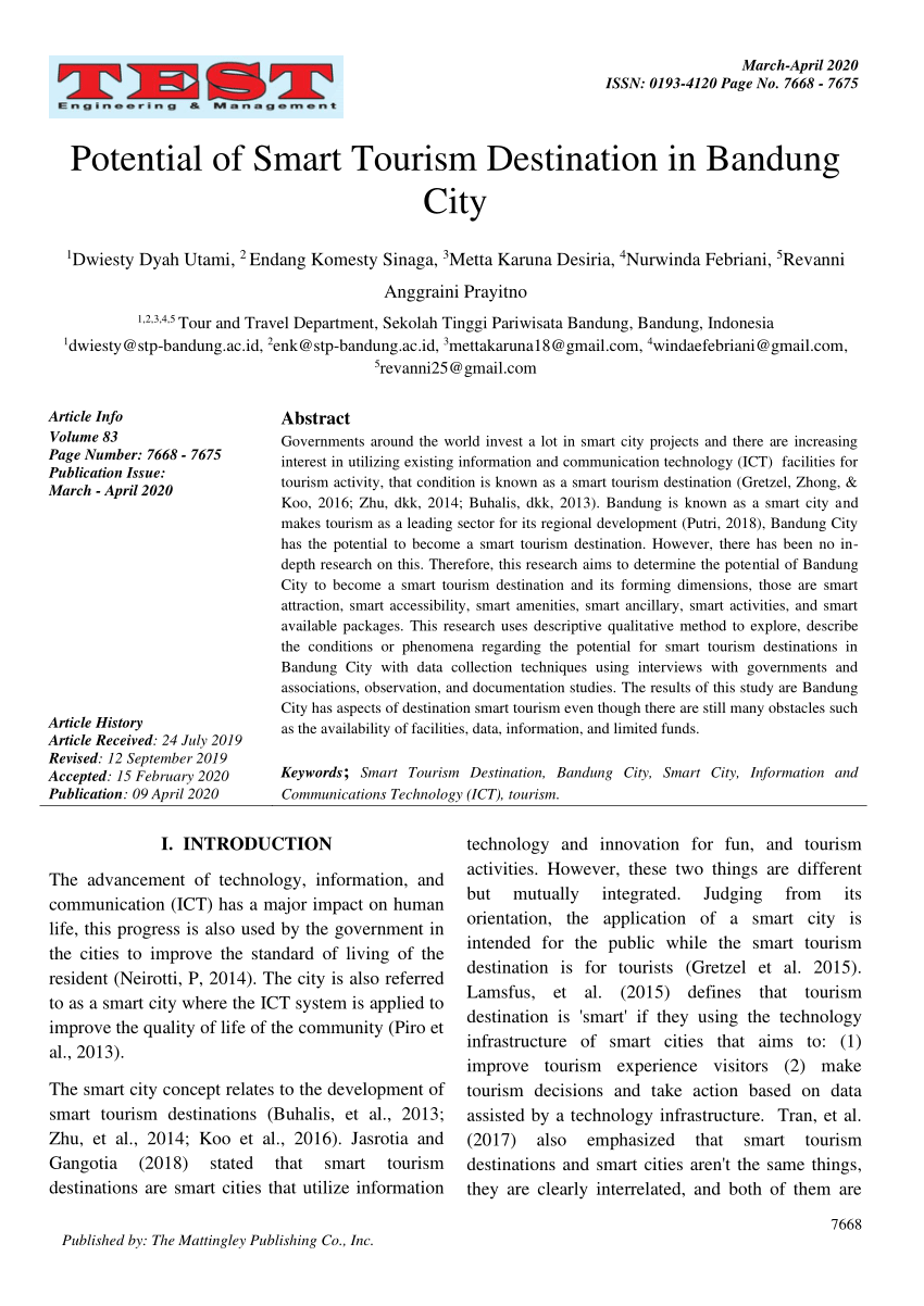 pdf potential of smart tourism destination in bandung city smart tourism destination in bandung city