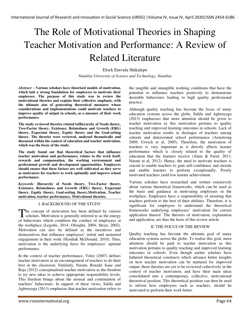 literature review on teacher motivation