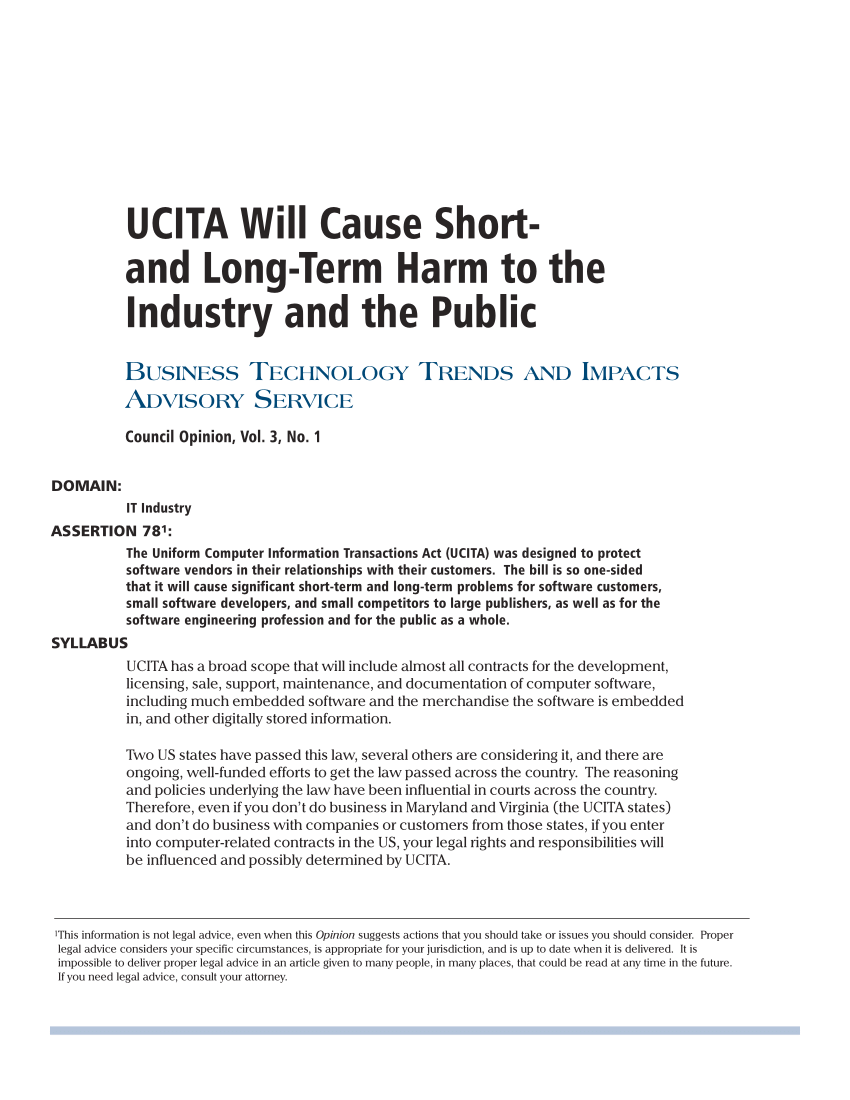 tone Impressionism Oops PDF) UCITA will cause short- and long-term harm to the industry and the  public