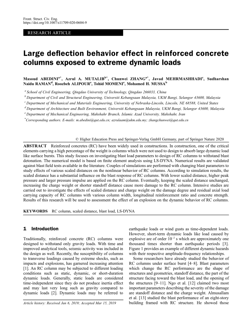 Pdf Large Deflection Behavior Effect In Reinforced Concrete Columns Exposed To Extreme Dynamic Loads