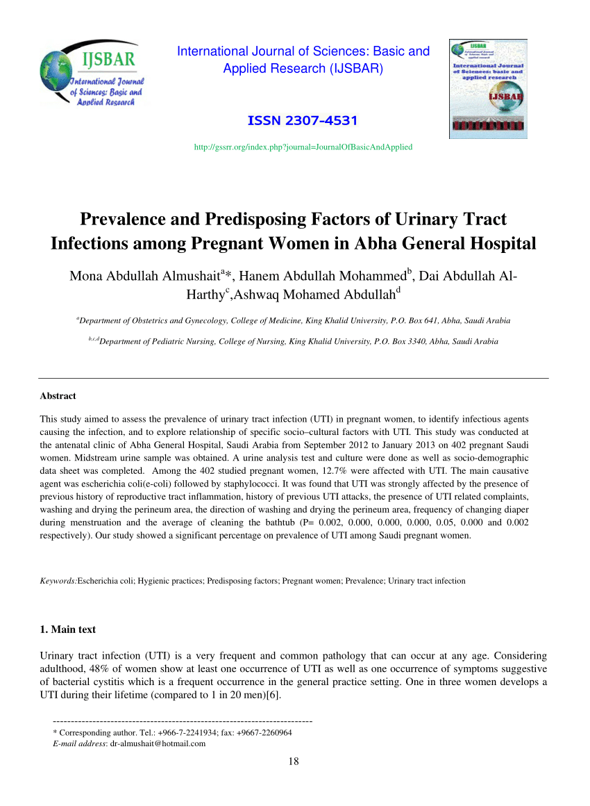 Pdf Prevalence And Predisposing Factors Of Urinary Tract Infections Among Pregnant Women In 1480
