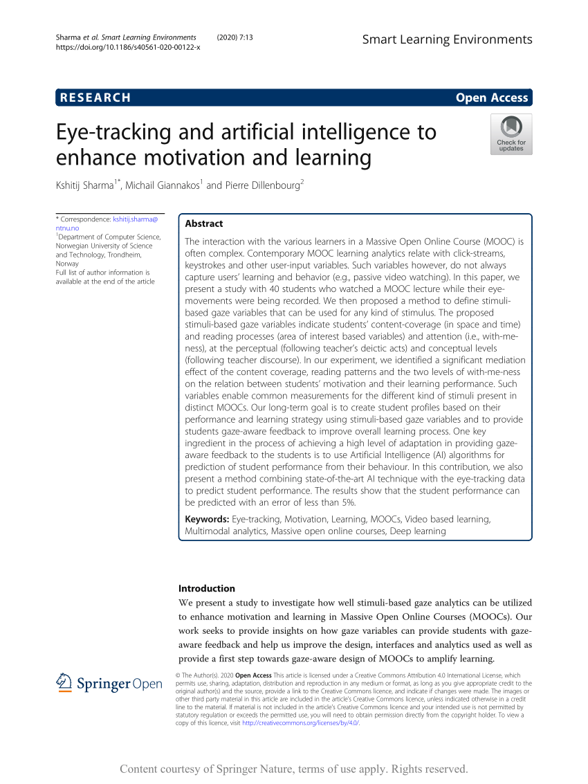 Pdf Eye Tracking And Artificial Intelligence To Enhance Motivation And Learning