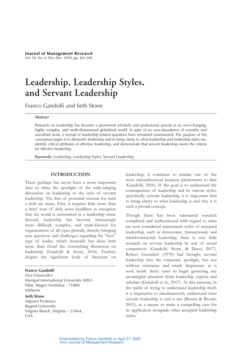 servant leadership essay pdf