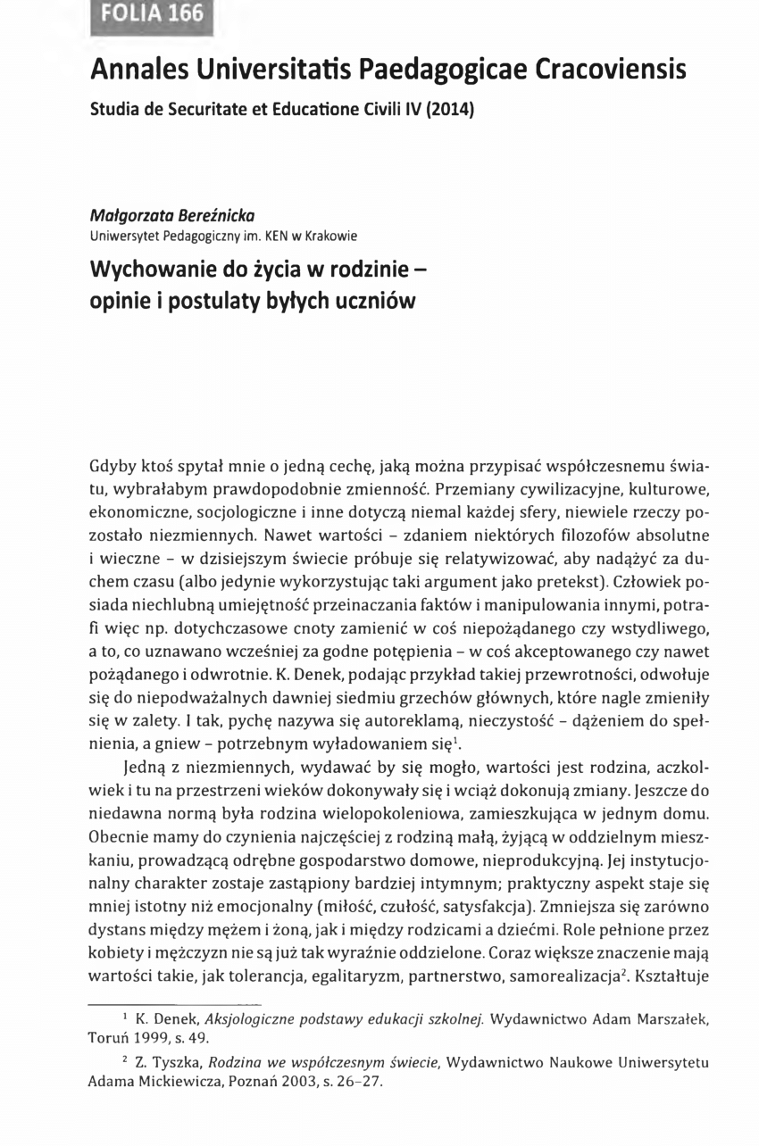 Pdf Wychowanie Do życia W Rodzinie Opinie I Postulaty Byłych Uczniów 2725