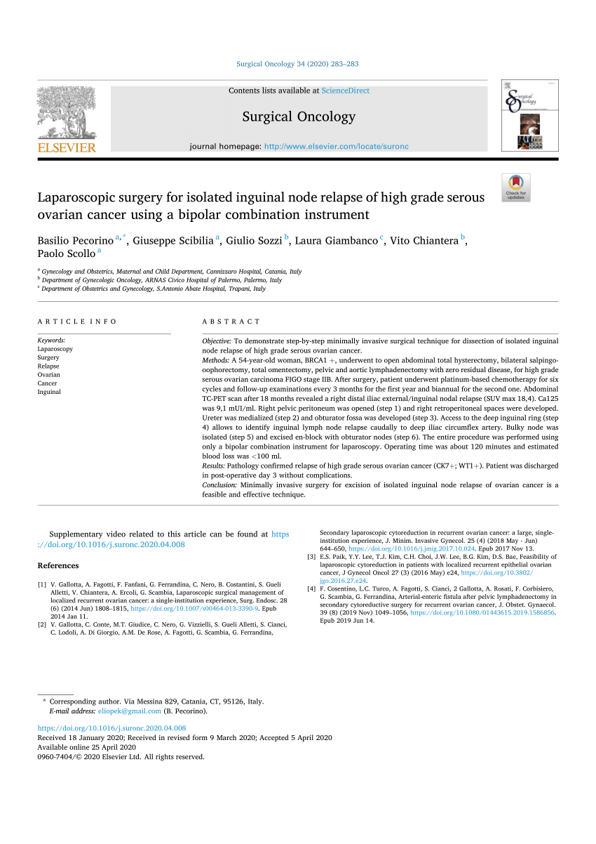 Pdf Laparoscopic Surgery For Isolated Inguinal Node Relapse Of High Grade Serous Ovarian 